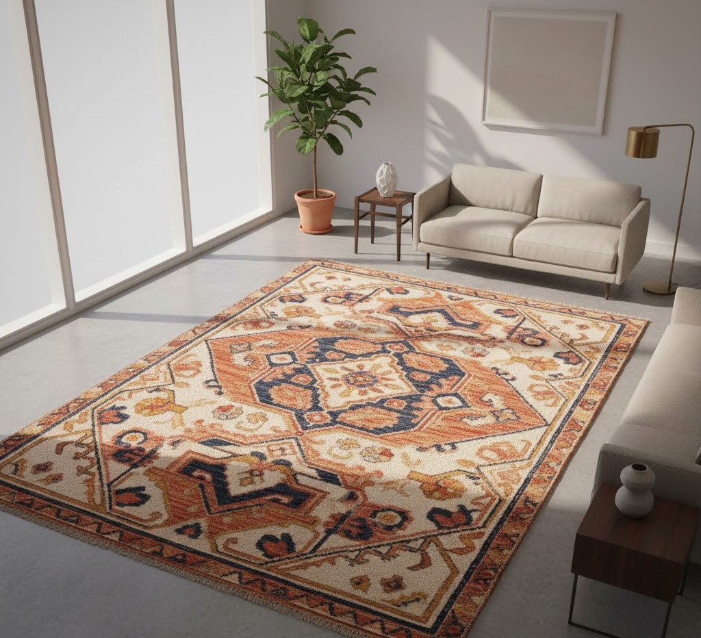 Handgemaakte tapijt in moderne woonkamer